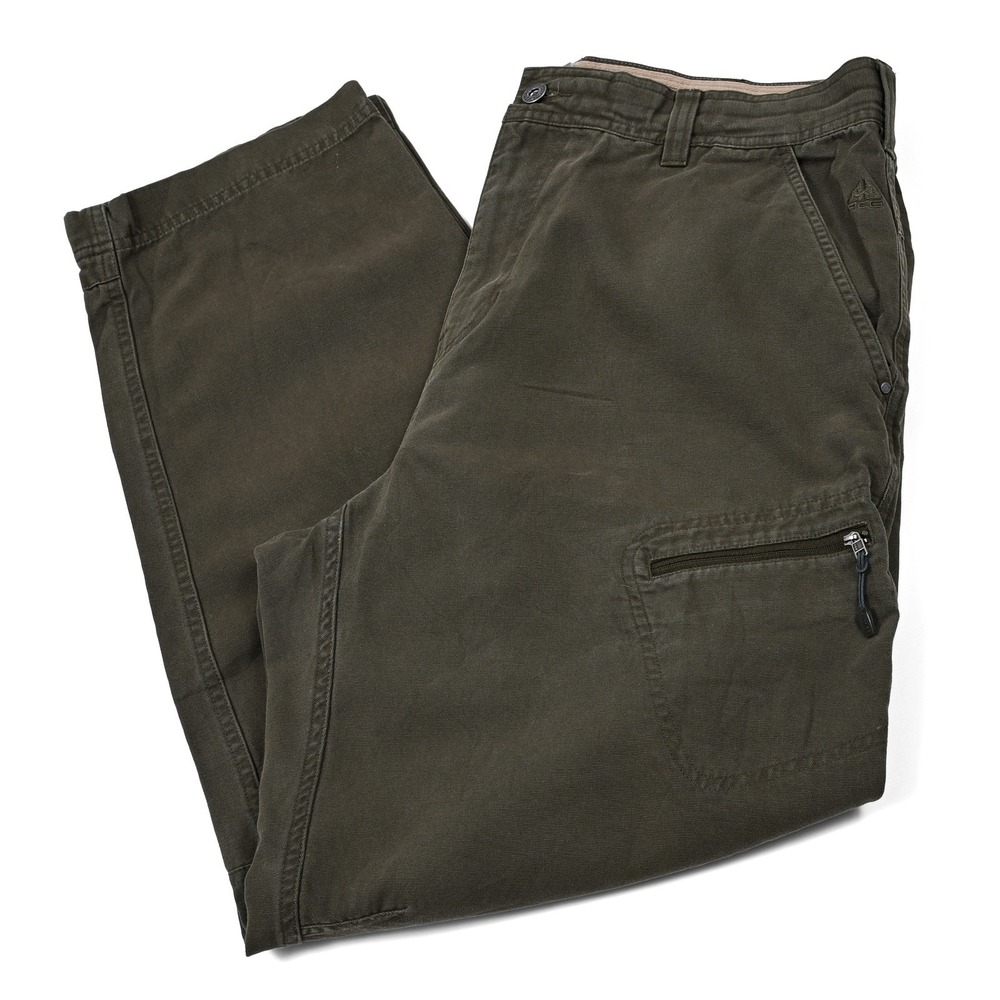 Vintage Nike ACG Baggy Canvas Olive Hiking Pants 38x32 (36x30.5) Y2K‎ Zip Pocket